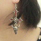 Gothic Cross Earrings Halloween Gift Red Drop Sheepshead Pentagram