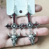 Gothic Cross Earrings Halloween Gift Red Drop Sheepshead Pentagram