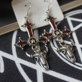 Gothic Cross Earrings Halloween Gift Red Drop Sheepshead Pentagram