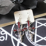 Gothic Cross Earrings Halloween Gift Red Drop Sheepshead Pentagram