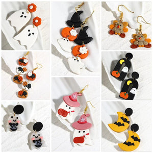 Halloween Polymer Clay Earrings Women Girls Ghost Bat Pumpkin Drop Earrings