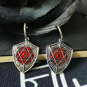 Punk Gothic Red Shield Earrings Vintage Silver Drop Ear Hook Halloween Gift