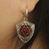Punk Gothic Red Shield Earrings Vintage Silver Drop Ear Hook Halloween Gift