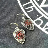 Punk Gothic Red Shield Earrings Vintage Silver Drop Ear Hook Halloween Gift