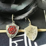 Punk Gothic Red Shield Earrings Vintage Silver Drop Ear Hook Halloween Gift