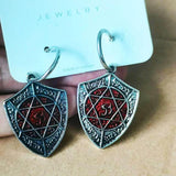 Punk Gothic Red Shield Earrings Vintage Silver Drop Ear Hook Halloween Gift