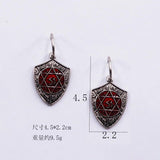 Punk Gothic Red Shield Earrings Vintage Silver Drop Ear Hook Halloween Gift