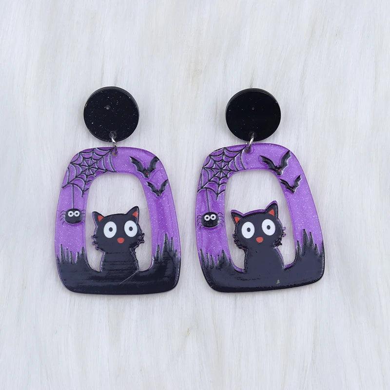 Halloween Square Round Hollow Earrings Acrylic