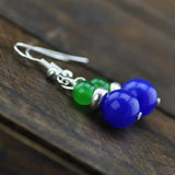 Jade Gemstone 925 Silver Hook Dangle Earrings for Women