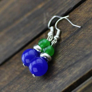 Jade Gemstone 925 Silver Hook Dangle Earrings for Women