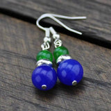 Jade Gemstone 925 Silver Hook Dangle Earrings for Women