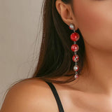 Punk Red Pearl Drop Earrings Bloody Beaded Long Pendant Halloween Party Jewelry