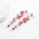 Punk Red Pearl Drop Earrings Bloody Beaded Long Pendant Halloween Party Jewelry