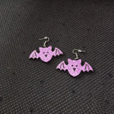 Purple Glitter Bat Skull Drop Earrings for Halloween
