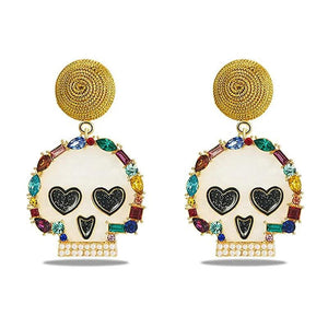 Colorful Rhinestone Gothic Halloween Skull Hiphop Earring