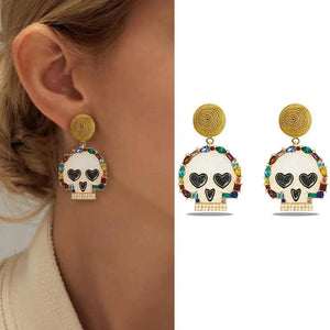 Colorful Rhinestone Gothic Halloween Skull Hiphop Earring