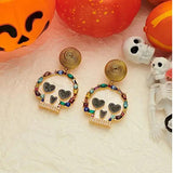 Colorful Rhinestone Gothic Halloween Skull Hiphop Earring