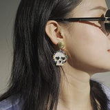 Colorful Rhinestone Gothic Halloween Skull Hiphop Earring