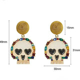 Colorful Rhinestone Gothic Halloween Skull Hiphop Earring