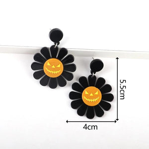 Evil Smiling Face Sunflower Acrylic Women's Halloween Earrings