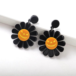 Evil Smiling Face Sunflower Acrylic Women's Halloween Earrings