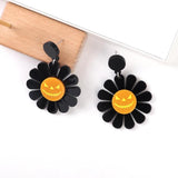 Evil Smiling Face Sunflower Acrylic Women's Halloween Earrings