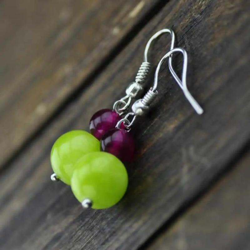 Olive Green Gemstone Bead Silver Dangle Earrings