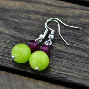 Olive Green Gemstone Bead Silver Dangle Earrings
