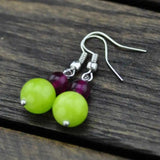Olive Green Gemstone Bead Silver Dangle Earrings