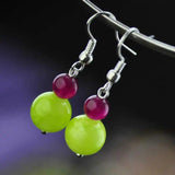 Olive Green Gemstone Bead Silver Dangle Earrings