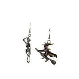 Gothic Punk Halloween Earrings Skeleton Broom Witch
