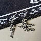 Gothic Punk Halloween Earrings Skeleton Broom Witch