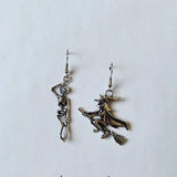 Gothic Punk Halloween Earrings Skeleton Broom Witch