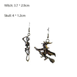 Gothic Punk Halloween Earrings Skeleton Broom Witch