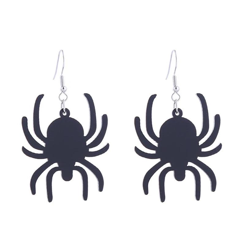 Spooky Pumpkin Cat Web Drop Earrings Gothic Jewelry