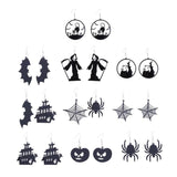 Spooky Pumpkin Cat Web Drop Earrings Gothic Jewelry
