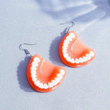 Funny Big False Tooth Pendant Earrings for Women Halloween Acrylic Dentures