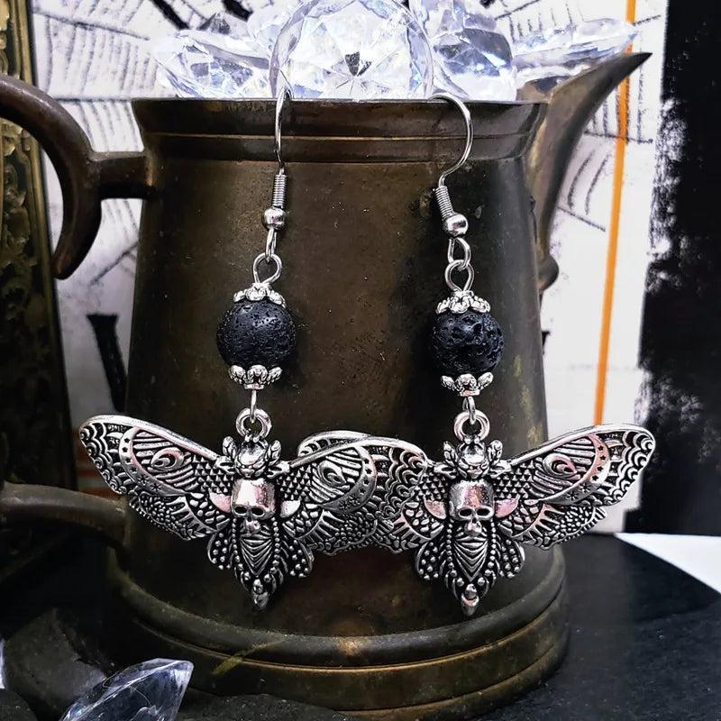 DEATHS HEAD MOTH Goth Earrings, Vintage Charm Moth Earrings