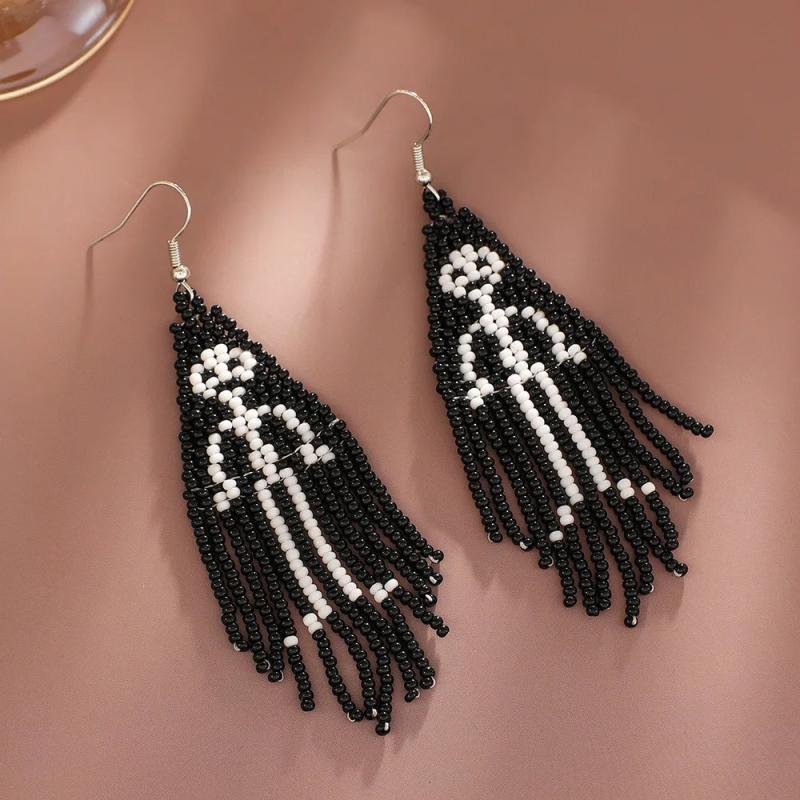 Hand Knit Halloween Beaded Rice Pearl Earrings