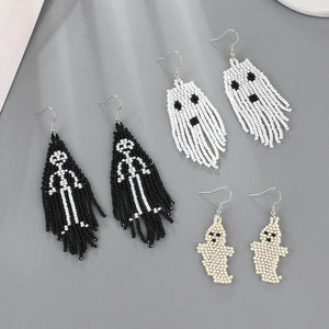Hand Knit Halloween Beaded Rice Pearl Earrings