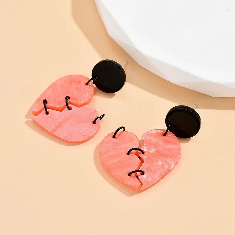 Acrylic Halloween Broken Heart Drop Earrings Exaggerated Ear Jewelry
