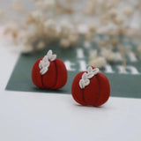 Pumpkin Drop Earrings Thanksgiving Halloween Clay Flower Hat Dangle