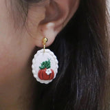 Pumpkin Drop Earrings Thanksgiving Halloween Clay Flower Hat Dangle