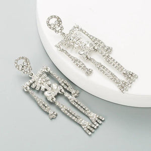 Halloween Rhinestone Dangle Skeleton Earrings Silvertone & Golden Crystal Gothic