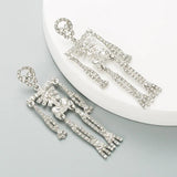 Halloween Rhinestone Dangle Skeleton Earrings Silvertone & Golden Crystal Gothic