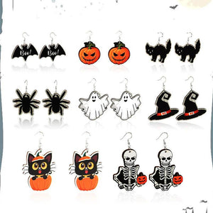 Halloween Party Earrings Woman Bat Death Ghost Pumpkin Skeleton Dangle