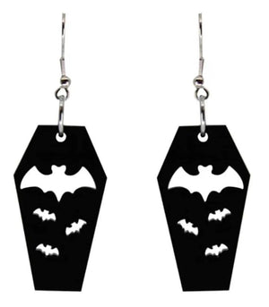 Dark Copper Bat Coffin Earrings Gothic Jewelry