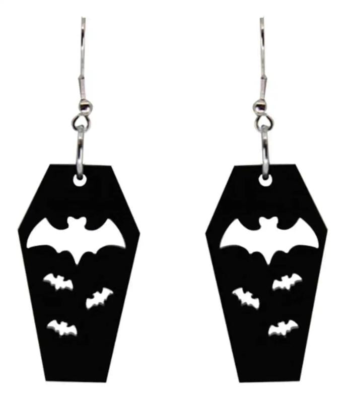 Dark Copper Bat Coffin Earrings Gothic Jewelry