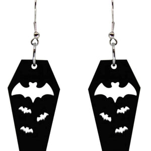 Dark Copper Bat Coffin Earrings Gothic Jewelry