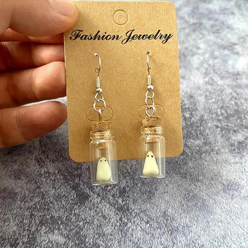 Ghost in Glass Bottle Dangle Earrings Glow in the Dark